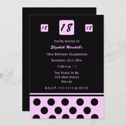 第18回バースデーパーティー招モダン待18 inピンク 招待状 (正面/裏面)