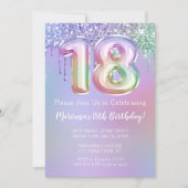第18回バースデーパーティー招待紫ピンクグリッター 招待状 (正面)