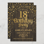 第18回バースデーパーティー素朴 – ウッド&金ゴールド 招待状 (正面/裏面)