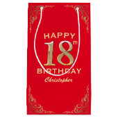 第18回バースデーパーティー赤と金ゴールドグリッター枠 スモールペーパーバッグ (正面)