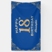 第18回バースデーパーティー青と金ゴールドグリッター枠 横断幕 (縦)