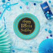 第18回誕生パーティーターコイズブラック金ゴールドドット ペーパープレート (パーティー)