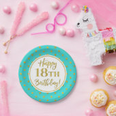 第18回誕生パーティーターコイズ白金ゴールド点 ペーパープレート (パーティー)
