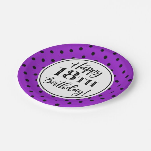 第18回誕生パーティー紫の黒い点 ペーパープレート (アングル)