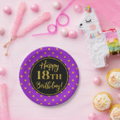第18回誕生パーティー紫の黒い金ゴールド点 ペーパープレート (パーティー)