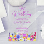 第18回誕生会パープルボホワイルドフラワー アクリル招待状<br><div class="desc">18かわいらし歳縁どの飾誕生日の招待状の底。紫、青、黄色、オレンジ色の花は、この節目の誕生日にカラフルと幸せな祝デザインを作成する。そしてモダンシンプル紫書は新鮮なトレンディーtouchを加え保ている。開いた自由な気にレタリングフローはデイジーとバターカップと完璧に一致している。この18回目の誕生日の招待状は、ゲストが受け取ったときに完璧なトーンを設定する。春や夏の誕生日パーティーのための楽しい選択。このアイテムはパープルワイルドフラワーかわいらしコレクションの一部である。18th誕生日の招待スイートとパーティーテーマを簡単に作成するためにそれを使用する。</div>