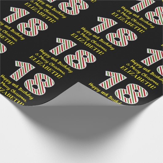 第18回誕生日とメリークリスマス、名前をカスタムする ラッピングペーパー (角)