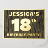 第18回誕生日パーティーはっきりした:木目フェイク模様 箔招待状 (正面)