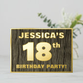 第18回誕生日パーティーはっきりした:木目フェイク模様 箔招待状 (立ち正面)