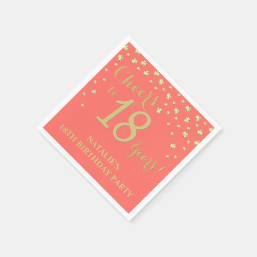第18回誕生日パーティーホワイト&コーラルダイヤモンド スタンダードカクテルナプキン (角)