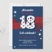 第18回誕生日パーティーメンズ愛国的赤白青 招待状 (正面)