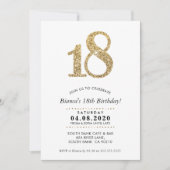 第18回誕生日パーティー招待状モダン金ゴールドグリッター 招待状 (正面)