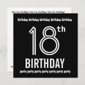 第18回誕生日パーティー招待状白黒テンプレート 招待状 (正面/裏面)