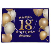 第18回誕生日会ネイビーブルーと金ゴールド風船 ラージペーパーバッグ (正面)