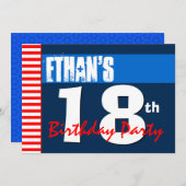第18回誕生日会モダン赤白青2B2A 招待状 (正面/裏面)