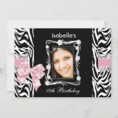 第18回10代の誕生日パーティーピンク白黒ゼブラ 招待状 (正面)