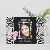 第18回10代の誕生日パーティーピンク白黒ゼブラ 招待状 (スタンド正面)