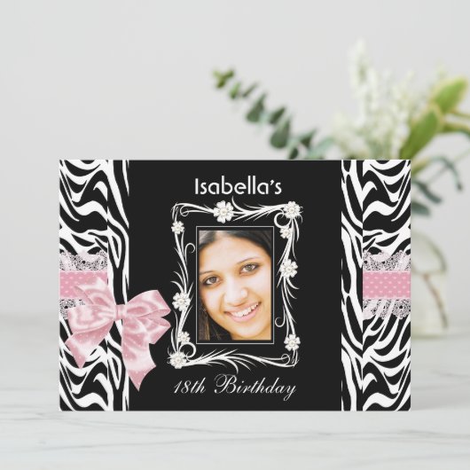 第18回10代の誕生日パーティーピンク白黒ゼブラ 招待状 (スタンド正面)