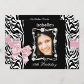 第18回10代の誕生日パーティーピンク白黒ゼブラ 招待状 (正面/裏面)