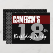 第18彼のための誕生会の赤い白黒 招待状 (正面/裏面)