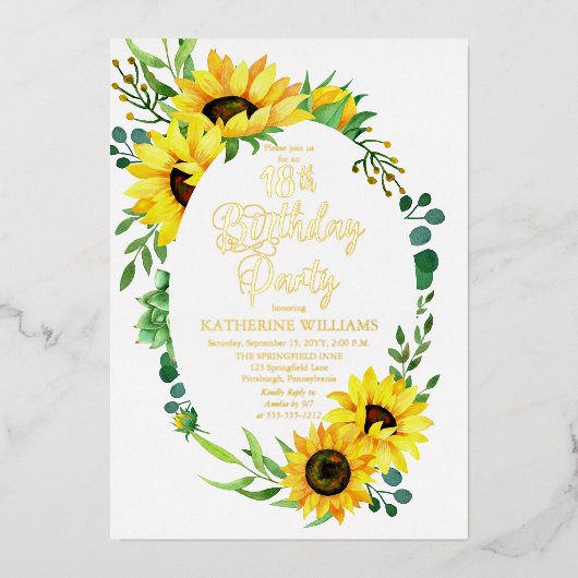 第18期パーティーひまわり |ユーカリフローラ 箔招待状 (正面)