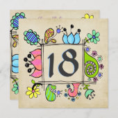 第18落書きのカラフルな誕生日のパーティの招待状 招待状 (正面/裏面)