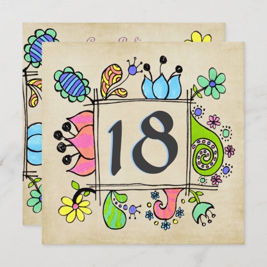 第18落書きのカラフルな誕生日のパーティの招待状 招待状 (正面/裏面)