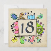 第18落書きのカラフルな誕生日のパーティの招待状 招待状 (正面)