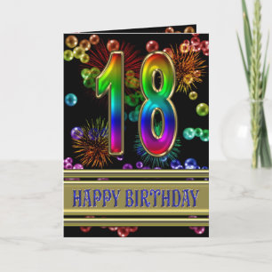 第18誕生日にレインボーバブルと花火 カード