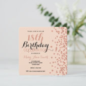 第18誕生日のばら色の金ゴールドのフェイクなグリッターの紙吹雪 招待状 (スタンド正面)