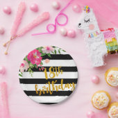 第18誕生日のプレート-黒い及び白の花柄 ペーパープレート (パーティー)