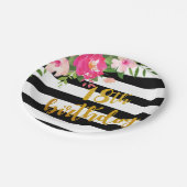 第18誕生日のプレート-黒い及び白の花柄 ペーパープレート (アングル)