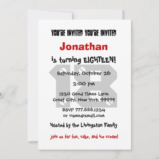 第18誕生日のモダンで10代のな白黒パターンA02 招待状 (裏面)
