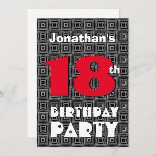 第18誕生日のモダンで10代のな白黒パターンA02 招待状 (正面/裏面)