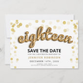 第18誕生日の保存日付の金ゴールドの気球のグリッター 招待状 (正面)