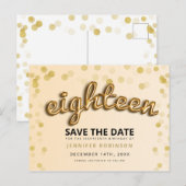 第18誕生日の保存日付の金ゴールドの気球のグリッター 案内ポストカード (正面/裏面)