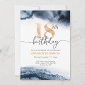 第18誕生日の招待海軍水彩画および金ゴールド 招待状 (正面)