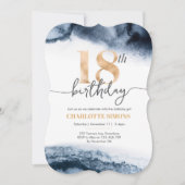 第18誕生日の招待海軍水色と金ゴールド 招待状 (正面)