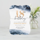 第18誕生日の招待海軍水色と金ゴールド 招待状 (スタンド正面)