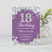 第18誕生日の招待状の紫色および銀製のダイヤモンド 招待状 (スタンド正面)