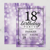 第18誕生日の招待状の紫色のグリッター 招待状 (正面/裏面)