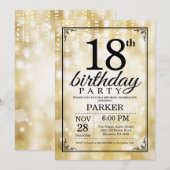 第18誕生日の招待状の金ゴールドのグリッター 招待状 (正面/裏面)