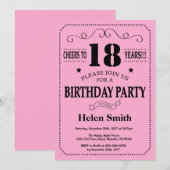 第18誕生日の招待状の黒およびピンク 招待状 (正面/裏面)