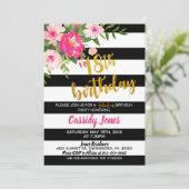 第18誕生日の招待状-花柄w/Black及び白 招待状 (スタンド正面)