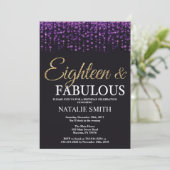 第18誕生日の紫色および金ゴールドのグリッター 招待状 (スタンド正面)