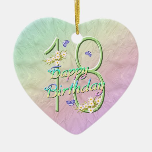 第18誕生日の虹の記念品のハートのオーナメント セラミックオーナメント (正面)