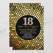 第18誕生日の黒および金ゴールドのグリッターを驚かして下さい 招待状 (正面/裏面)