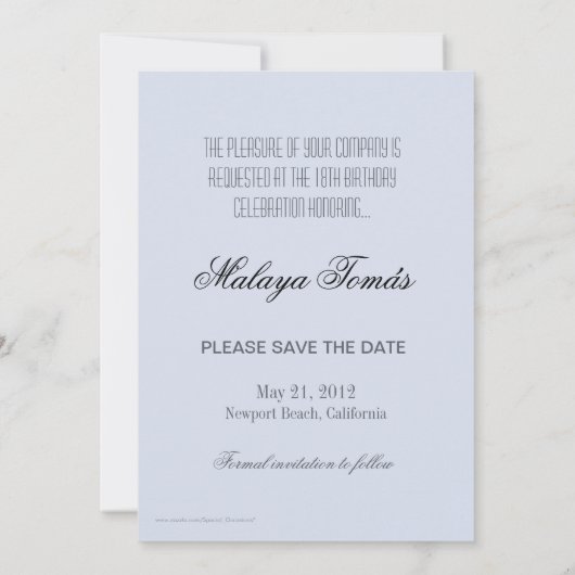 第18誕生日のCotillionのデビューの保存日付の写真 セーブザデート (裏面)