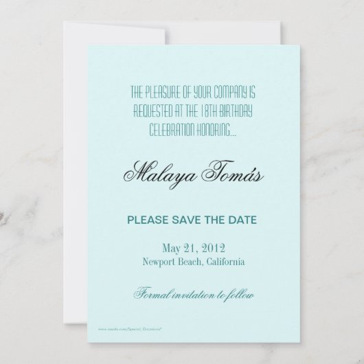 第18誕生日のCotillionのデビューの保存日付の写真 セーブザデート (裏面)