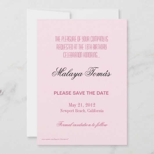 第18誕生日のCotillionのデビューの保存日付の写真 セーブザデート (裏面)